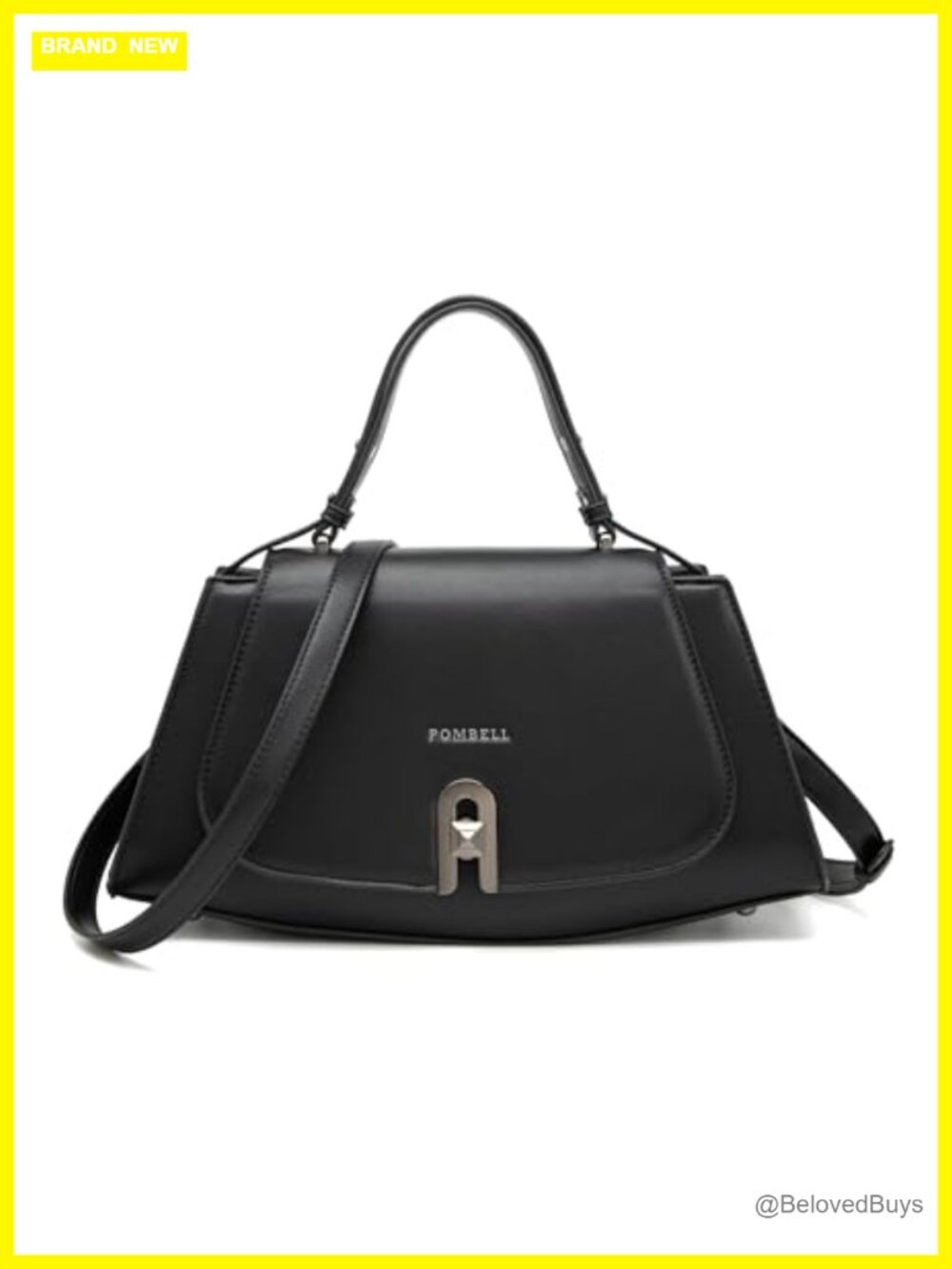 Vegan Leather Trapezoid Crossbody Bag with Twist Lock, Convertible Chain Strap